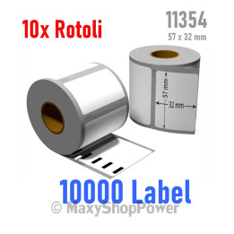 10X ROTOLO ETICHETTE BIANCO COMPATIBILE DYMO 11354 - 57 X 32 mm 10000 LABEL
