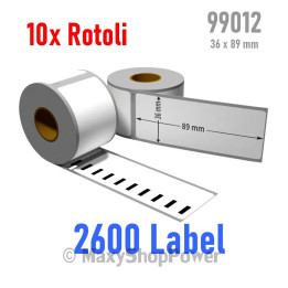 10X ROTOLO ETICHETTE BIANCO COMPATIBILE DYMO 99012 - 36 X 89 mm 2600 LABEL
