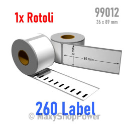1X ROTOLO ETICHETTE BIANCO COMPATIBILE DYMO 99012 - 36 X 89 mm 260 LABEL